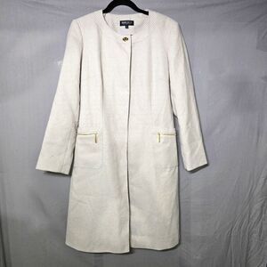 John Meyer‎ Collection Collarless Coat Womens 8 Cream Textured Gold-Tone Hook